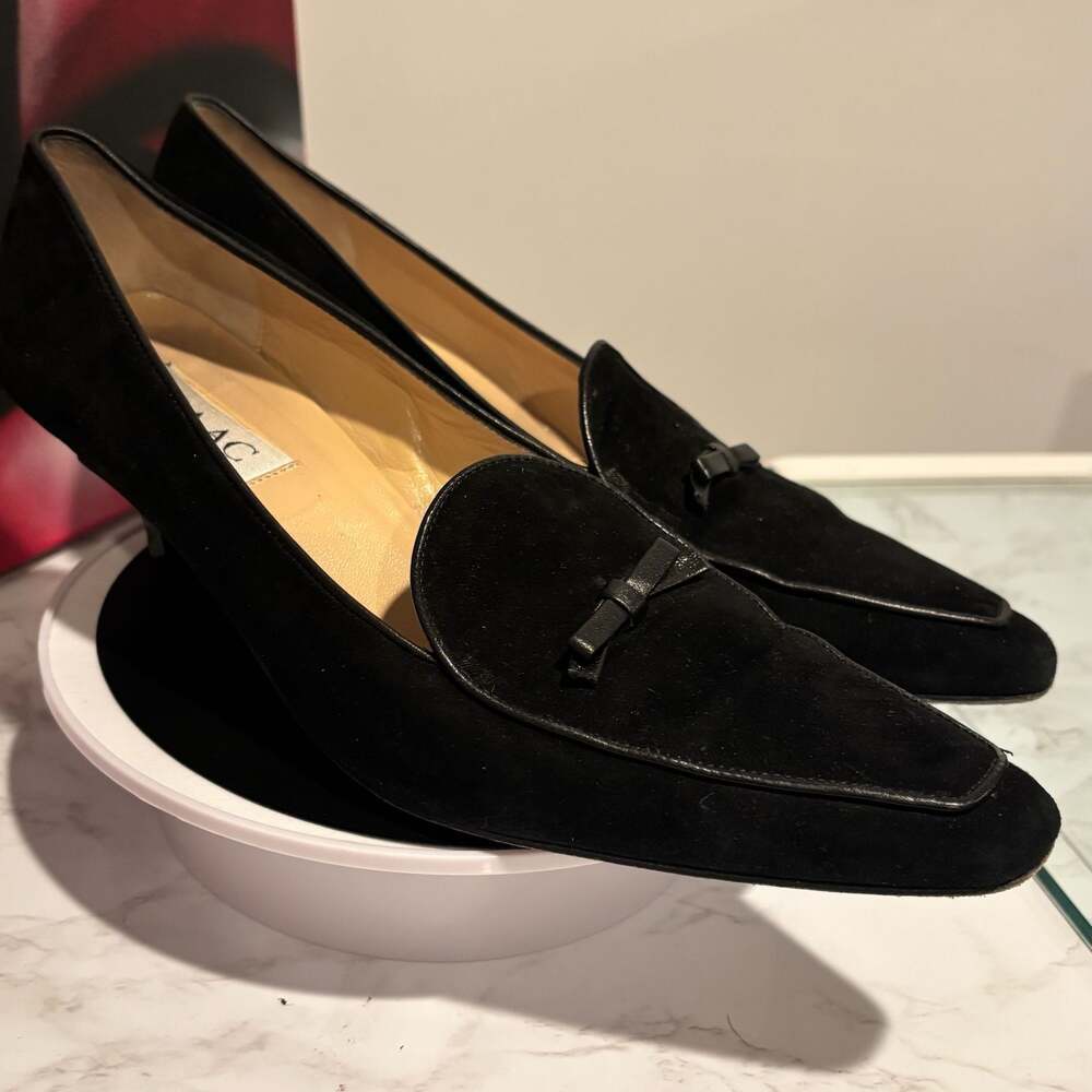 Isaac Mizrahi Black Suede Bow Kitten Heel Shoe Size 8 - Picture 3 of 11